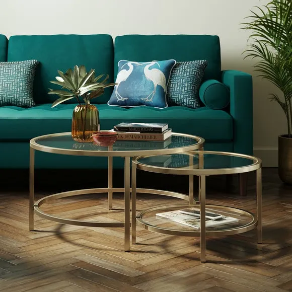Nest Coffee Tables with Glass Tops - Gold, Metal