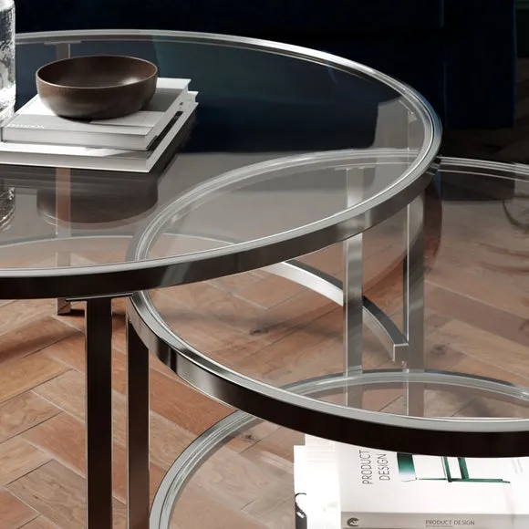 Nest Coffee Tables with Glass Tops - Silver, Metal