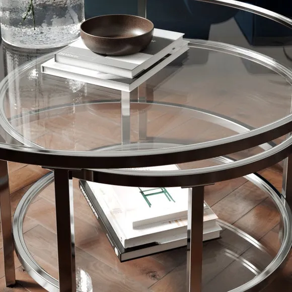 Nest Coffee Tables with Glass Tops - Silver, Metal