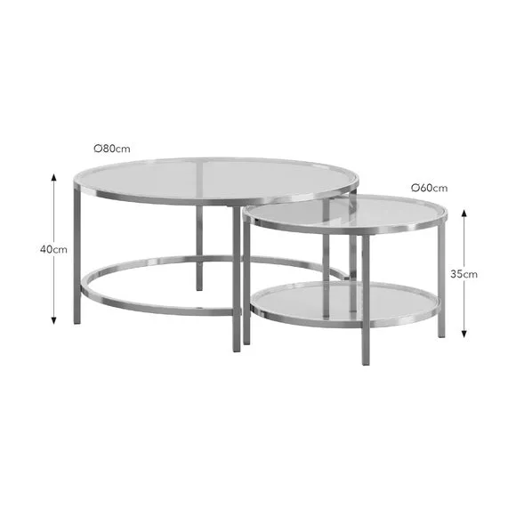 Nest Coffee Tables with Glass Tops - Silver, Metal