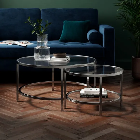 Nest Coffee Tables with Glass Tops - Silver, Metal