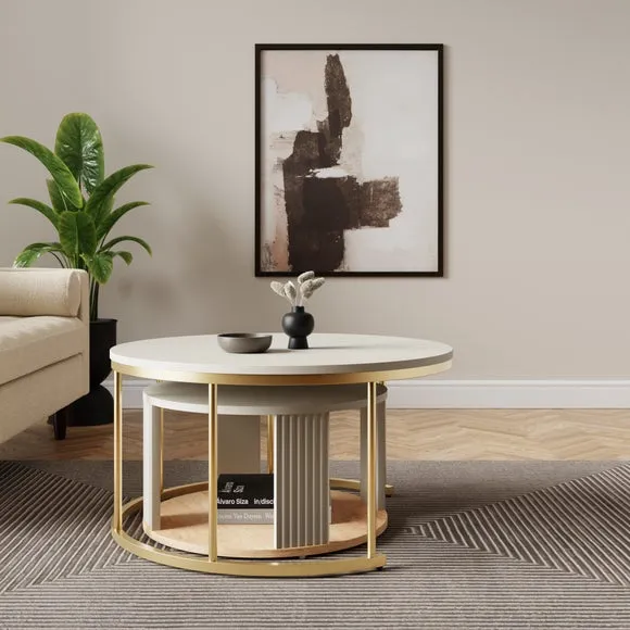 Nest of Coffee Tables Set - Natural, Painted