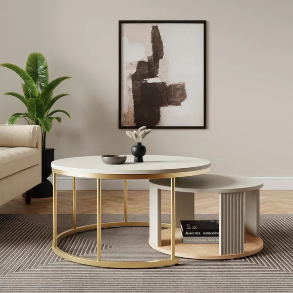 Nest of Coffee Tables Set - Natural, Painted