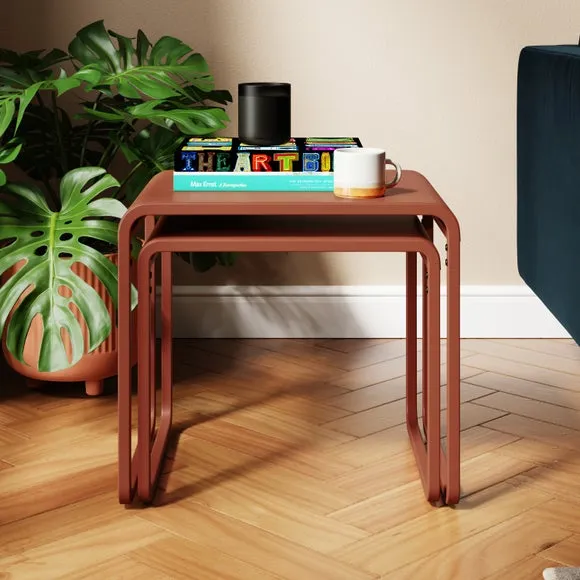 Nest of Side Tables Set - Orange Umber, Metal