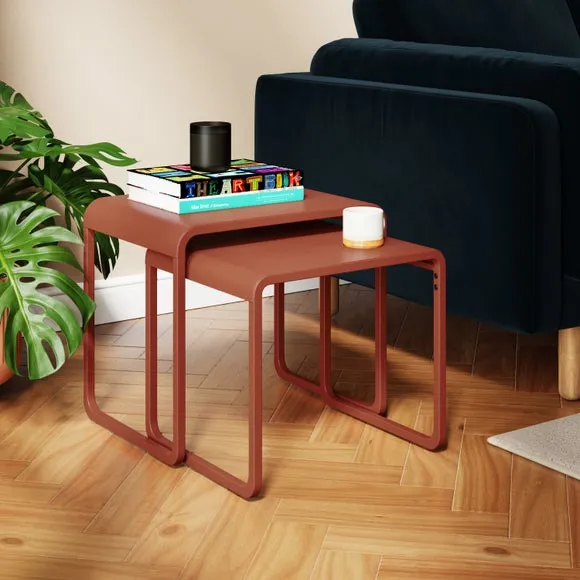 Nest of Side Tables Set - Orange Umber, Metal