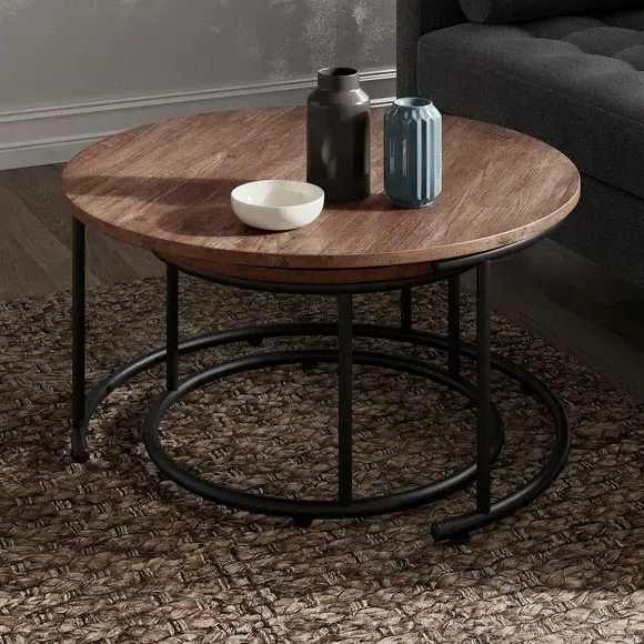 Nest of Tables Set - Pine Effect, Metal