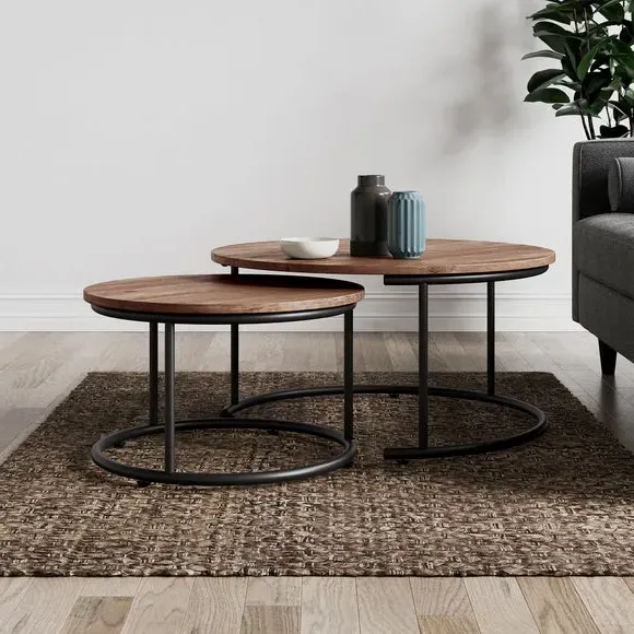 Nest of Tables Set - Pine Effect, Metal image