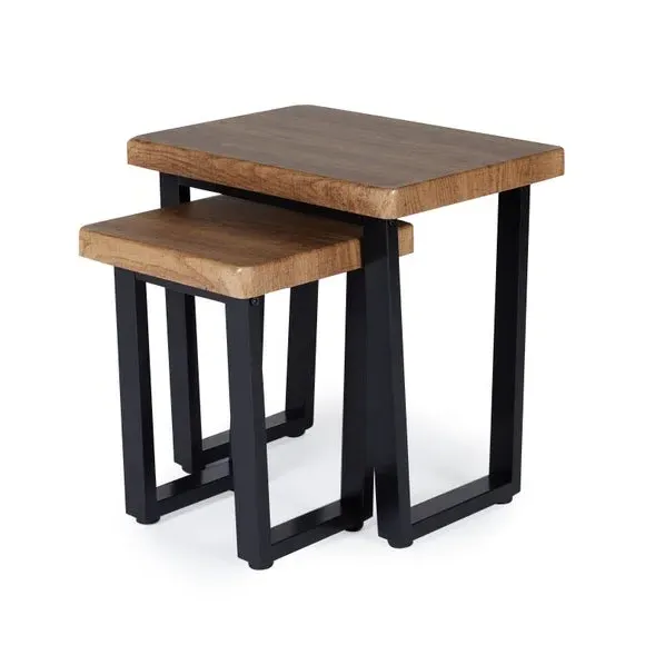 Nest of Tables Set - Rustic Oak, Metal Frame
