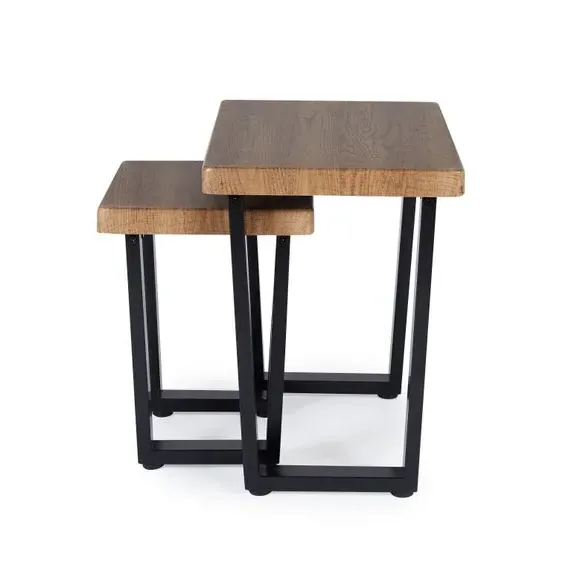 Nest of Tables Set - Rustic Oak, Metal Frame