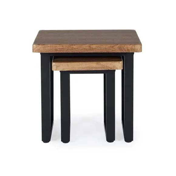 Nest of Tables Set - Rustic Oak, Metal Frame