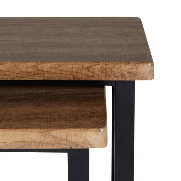 Nest of Tables Set - Rustic Oak, Metal Frame