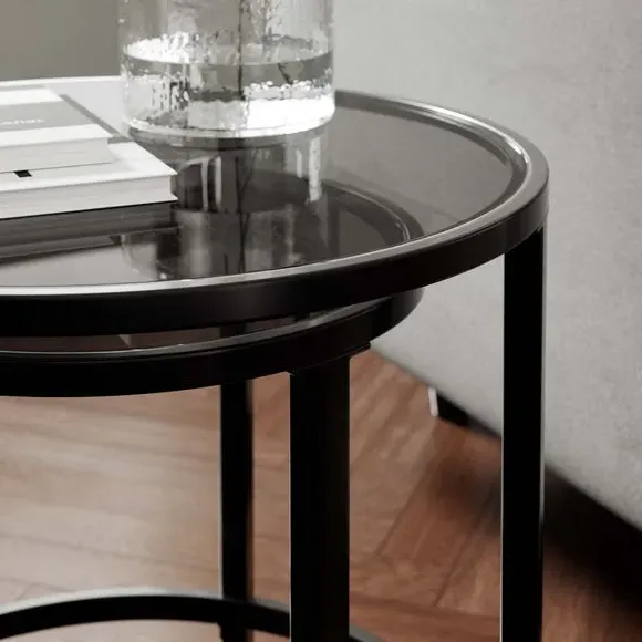 Nest of Tables with Glass Tops - Black, Metal