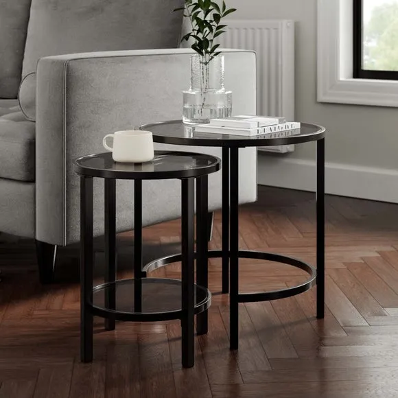 Nest of Tables with Glass Tops - Black, Metal image