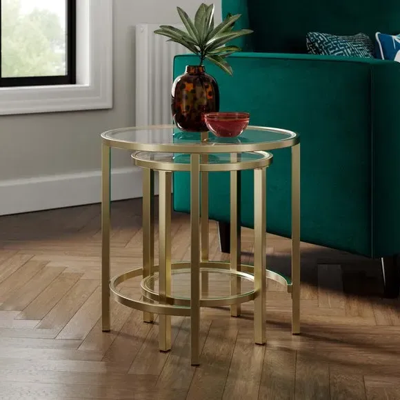 Nest of Tables with Glass Tops - Gold, Metal