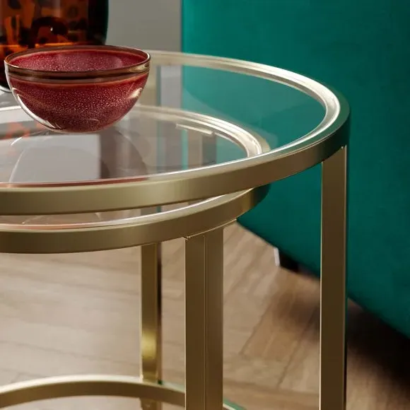 Nest of Tables with Glass Tops - Gold, Metal