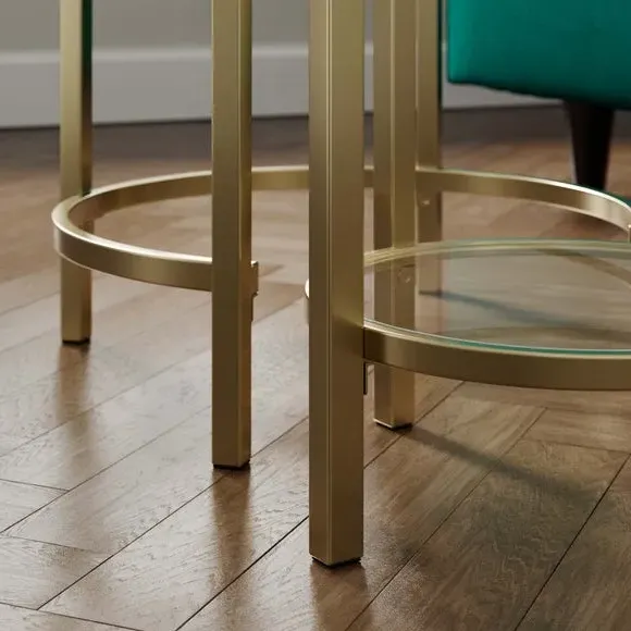 Nest of Tables with Glass Tops - Gold, Metal