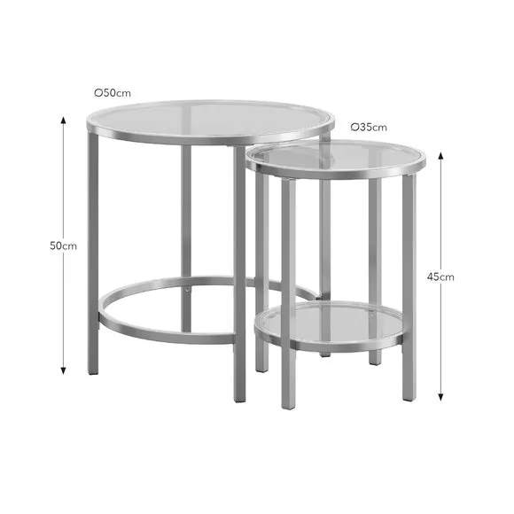 Nest of Tables with Glass Tops - Gold, Metal