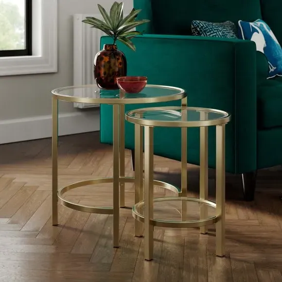 Nest of Tables with Glass Tops - Gold, Metal