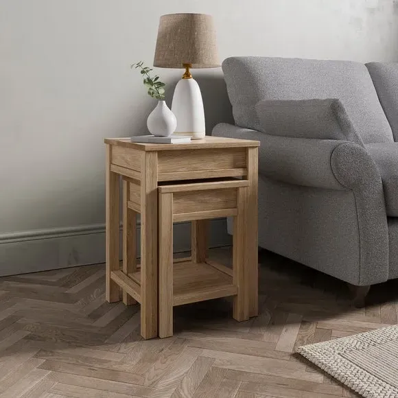 Nest of Tables with Storage - Oak Effect