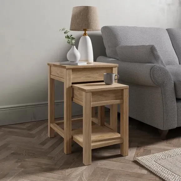 Nest of Tables with Storage - Oak Effect image