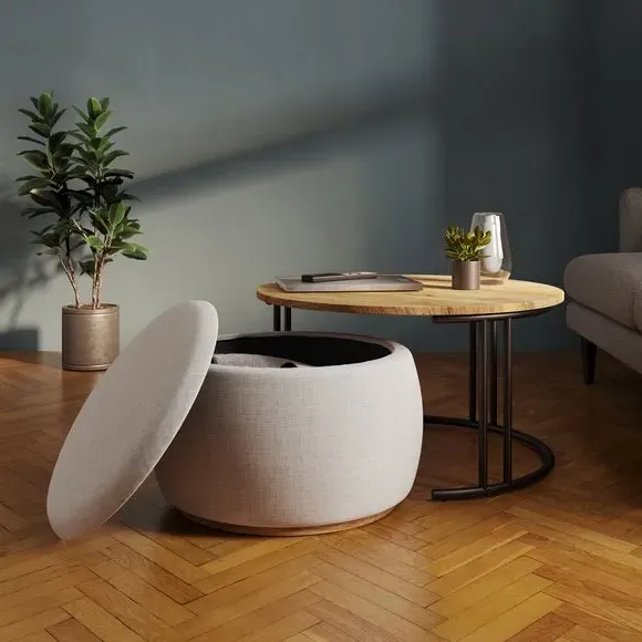 Nesting Coffee Table with Pouffe - Medium Wood