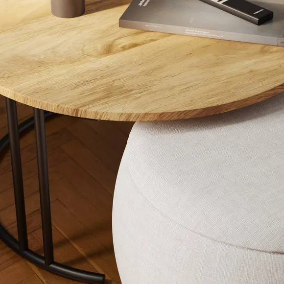 Nesting Coffee Table with Pouffe - Medium Wood