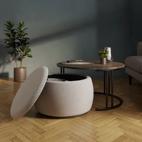 Nesting Coffee Table with Pouffe - Walnut Effect