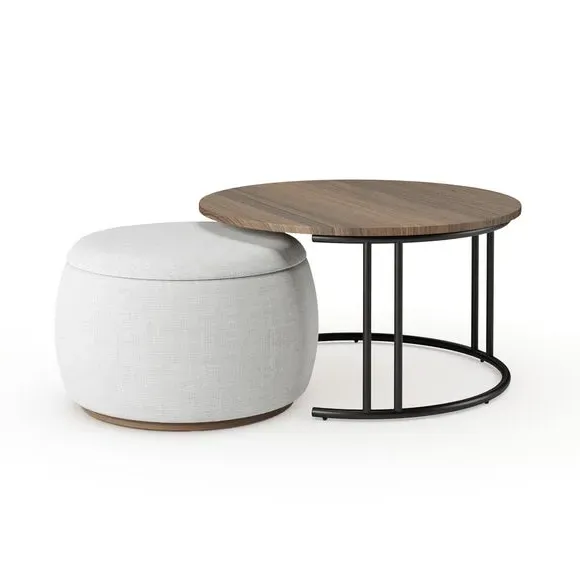 Nesting Coffee Table with Pouffe - Walnut Effect