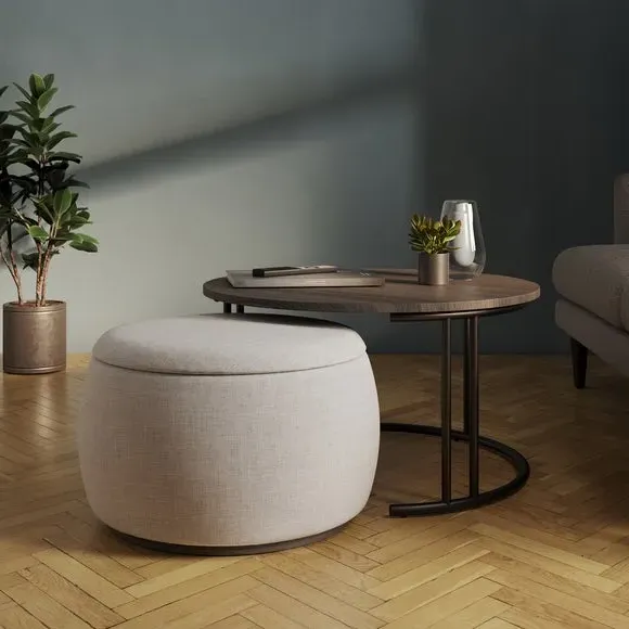Nesting Coffee Table with Pouffe - Walnut Effect