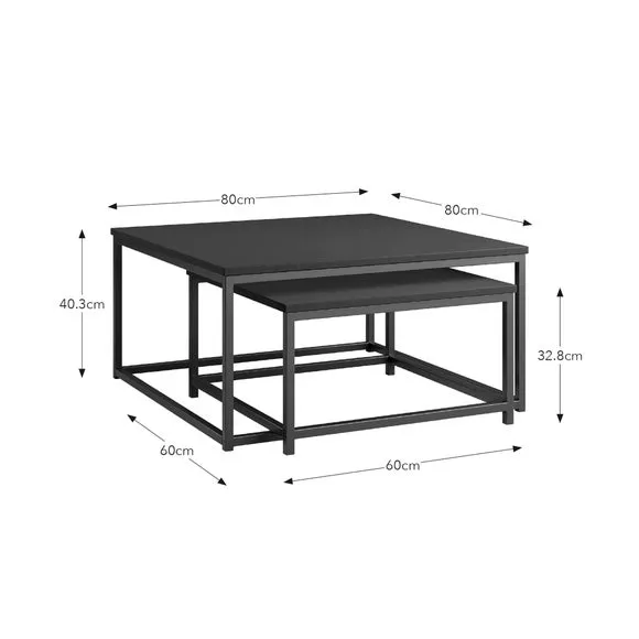 Nesting Coffee Tables Set - Black Oak, Wood Effect