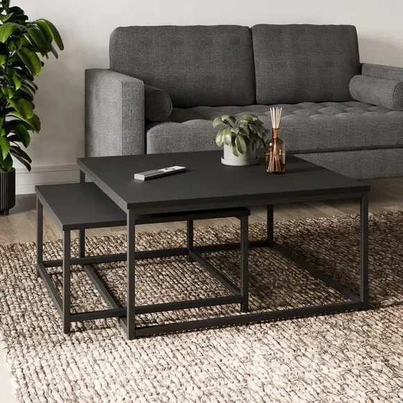 Nesting Coffee Tables Set - Black Oak, Wood Effect image