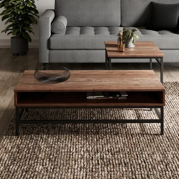 Nesting Coffee Tables Set - Dark Wood, Metal