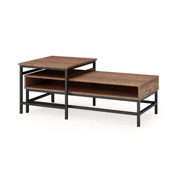 Nesting Coffee Tables Set - Dark Wood, Metal