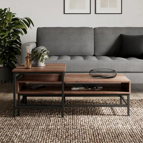 Nesting Coffee Tables Set - Dark Wood, Metal image