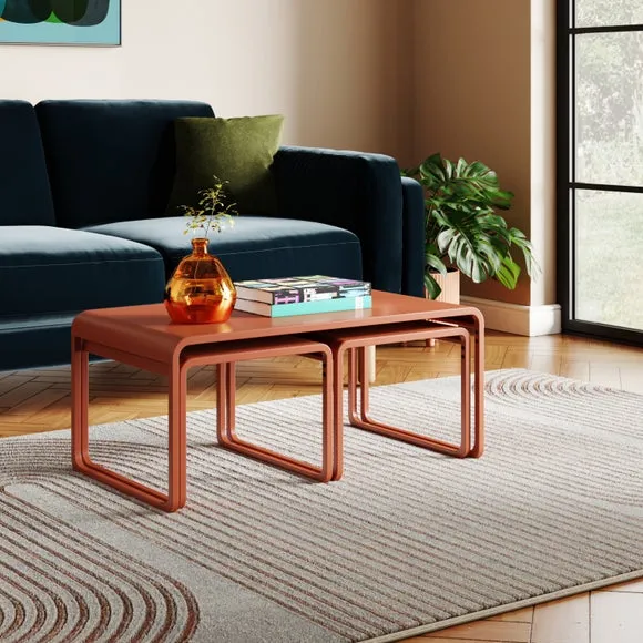 Nesting Coffee Tables Set - Orange Umber, Metal
