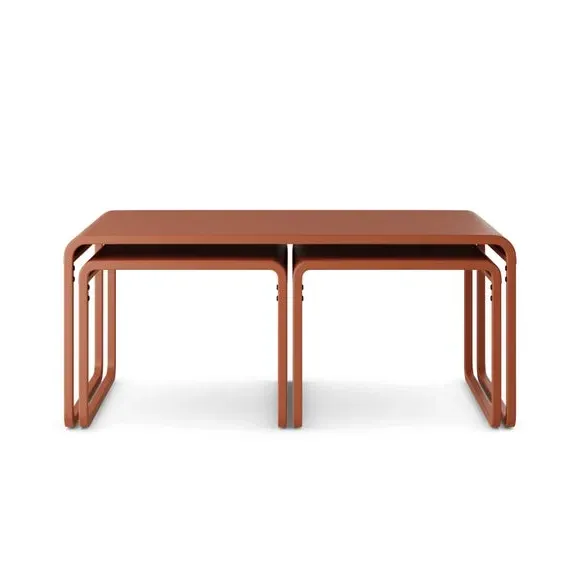 Nesting Coffee Tables Set - Orange Umber, Metal
