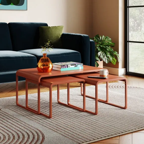 Nesting Coffee Tables Set - Orange Umber, Metal