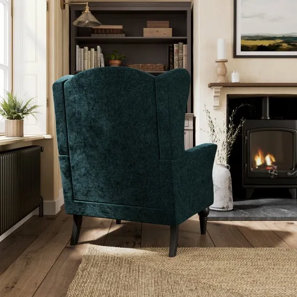 Occasional Armchair with Winged Arms - Navy, Chenille