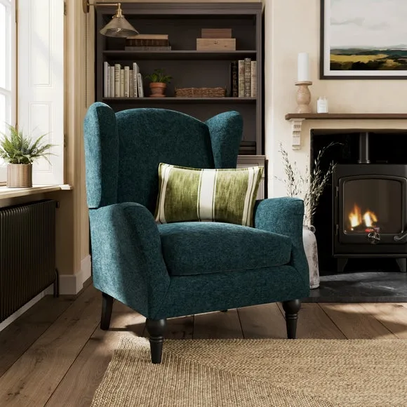 Occasional Armchair with Winged Arms - Navy, Chenille
