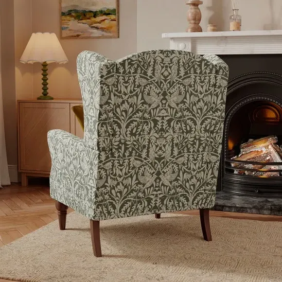 Occasional Armchair with Winged Arms - Olive, Chenille