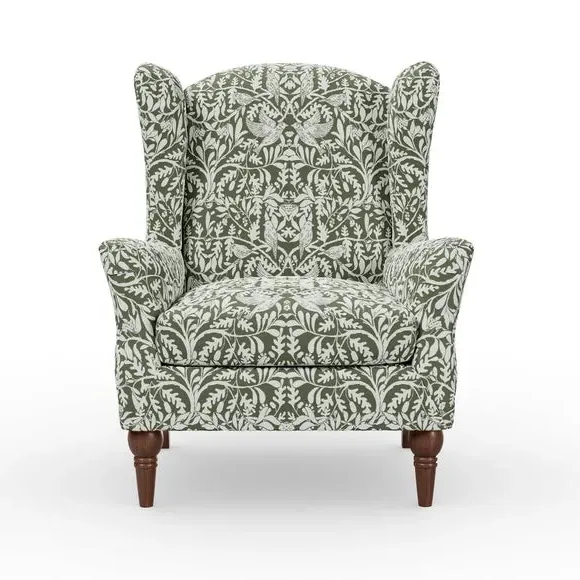 Occasional Armchair with Winged Arms - Olive, Chenille