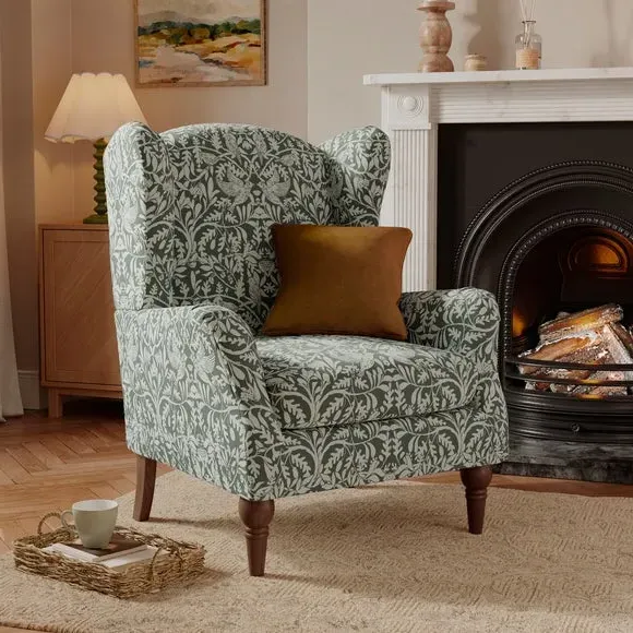 Occasional Armchair with Winged Arms - Olive, Chenille