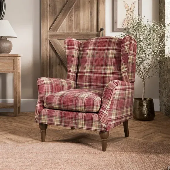 Occasional Armchair with Wings - Burgundy, Check