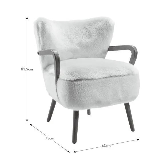Occasional Chair with Wooden Arms - Natural, Faux Fur