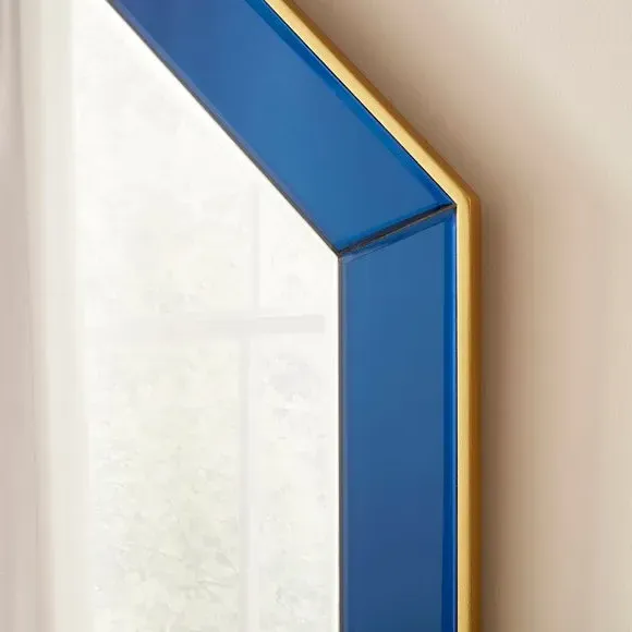 Octagon Wall Mirror with Bevelled Edge - Blue