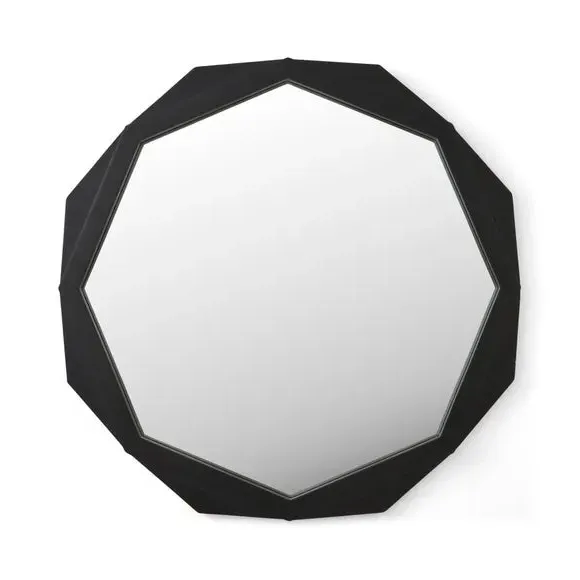 Octagonal Wall Mirror - Black, Mango Wood