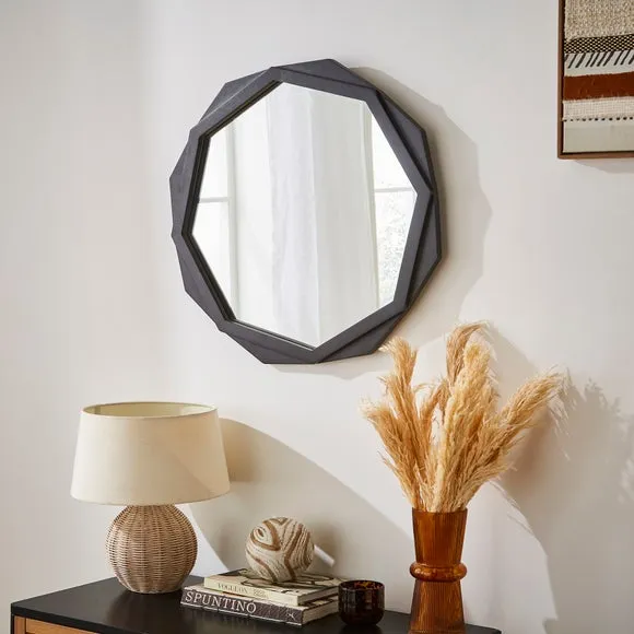Octagonal Wall Mirror - Black, Mango Wood image