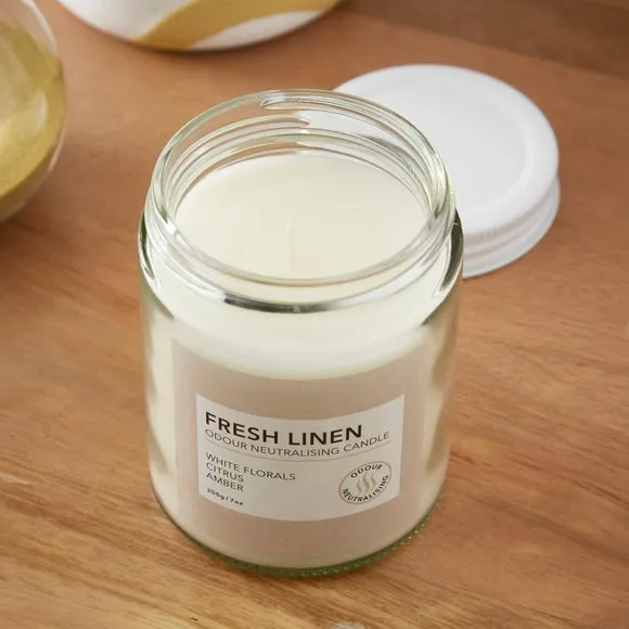 Odour Neutralising Candle - Linen Sky, Glass