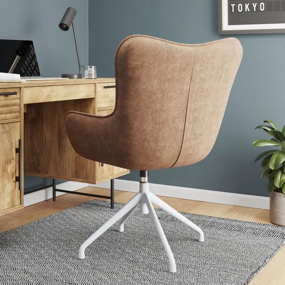 Office Chair with Ergonomic Support - Tan, Faux Leather