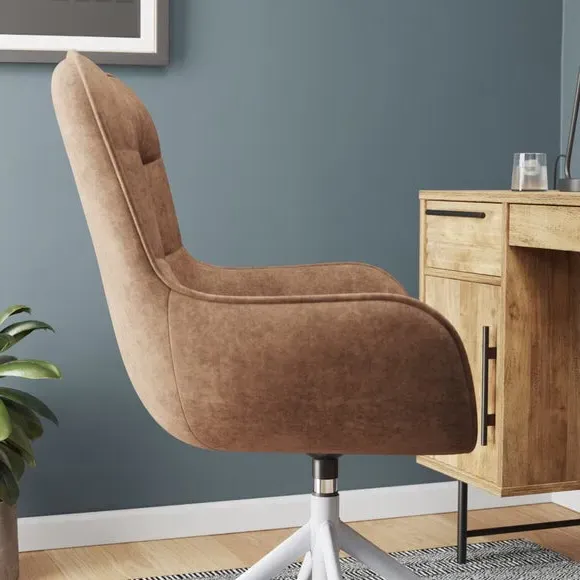 Office Chair with Ergonomic Support - Tan, Faux Leather